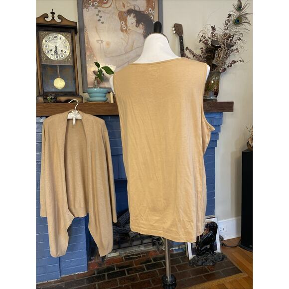 Chicos Size 2 US L 12/14 Tank Open Cardigan Sweater Set Camel Beige Sequin 2pcs - Picture 8 of 16